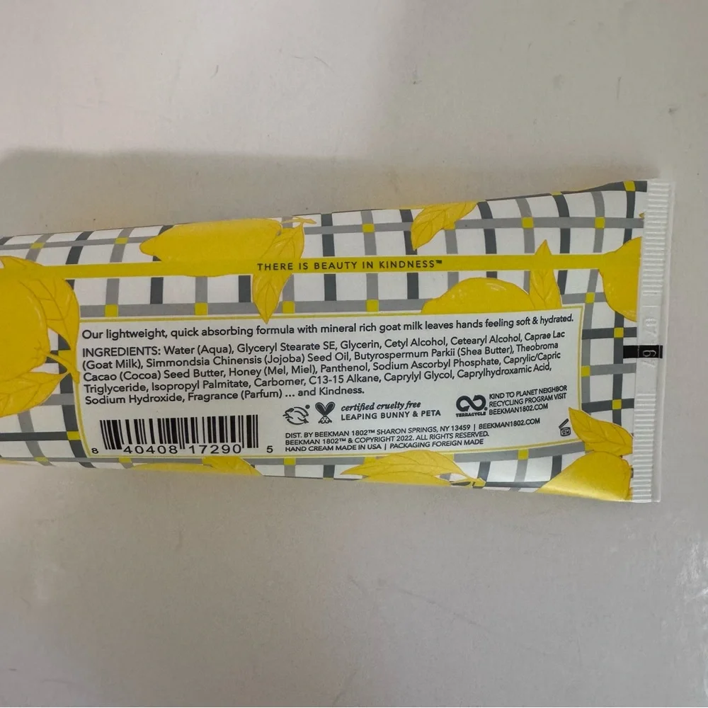 Beekman 1802 Sunshine Lemon Goat Milk Hand Cream 3.4 oz Full Size NWT Sealed